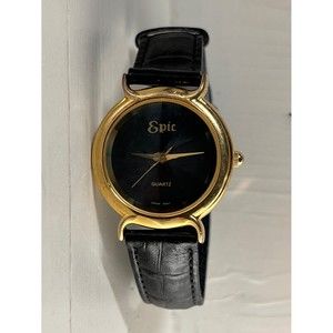 Womens Epic Diamond Glass Watch Gold Black Leather Wristband Watches